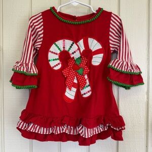 Red Embroidered Appliqué Candy Cane girls Christmas holiday dress stripes bows